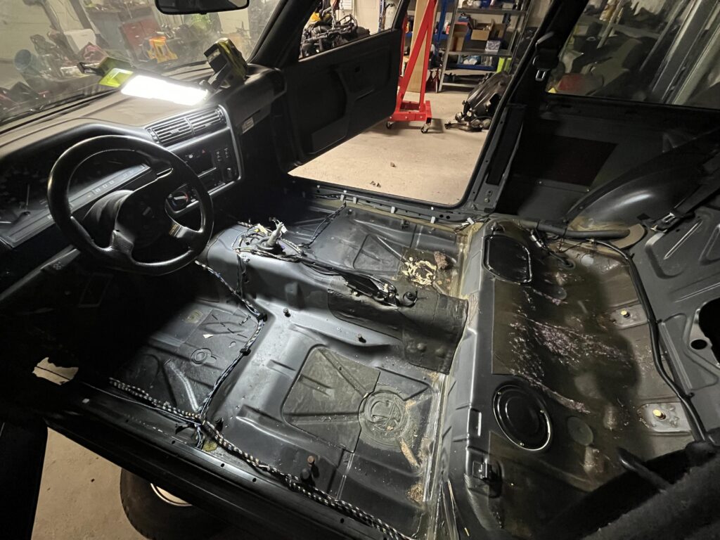 Stripped down interior of car