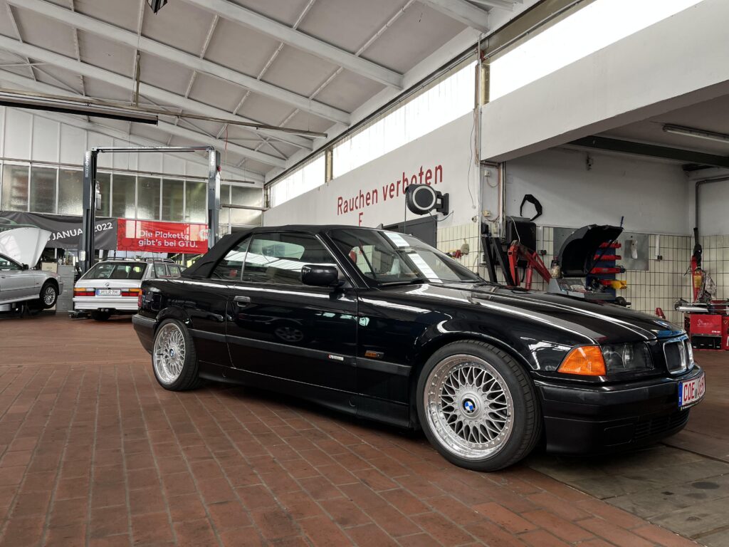 E36 convertible in a workshop